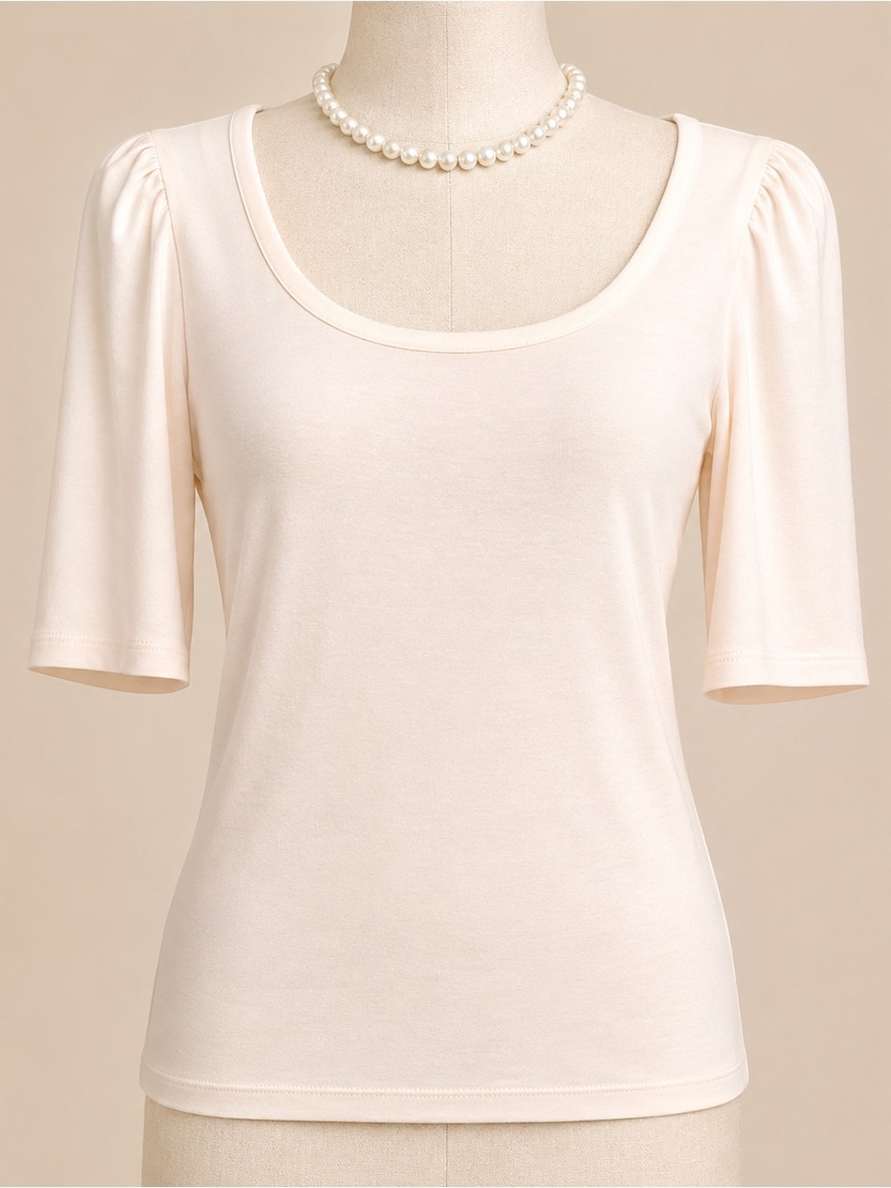 Madewell Cream Scoop Neck Puff Sleeve Tee. NWT
